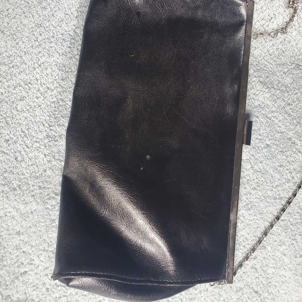 Vintage Black Pleather Evening Purse Shoulder Bag - Picture 3 of 6